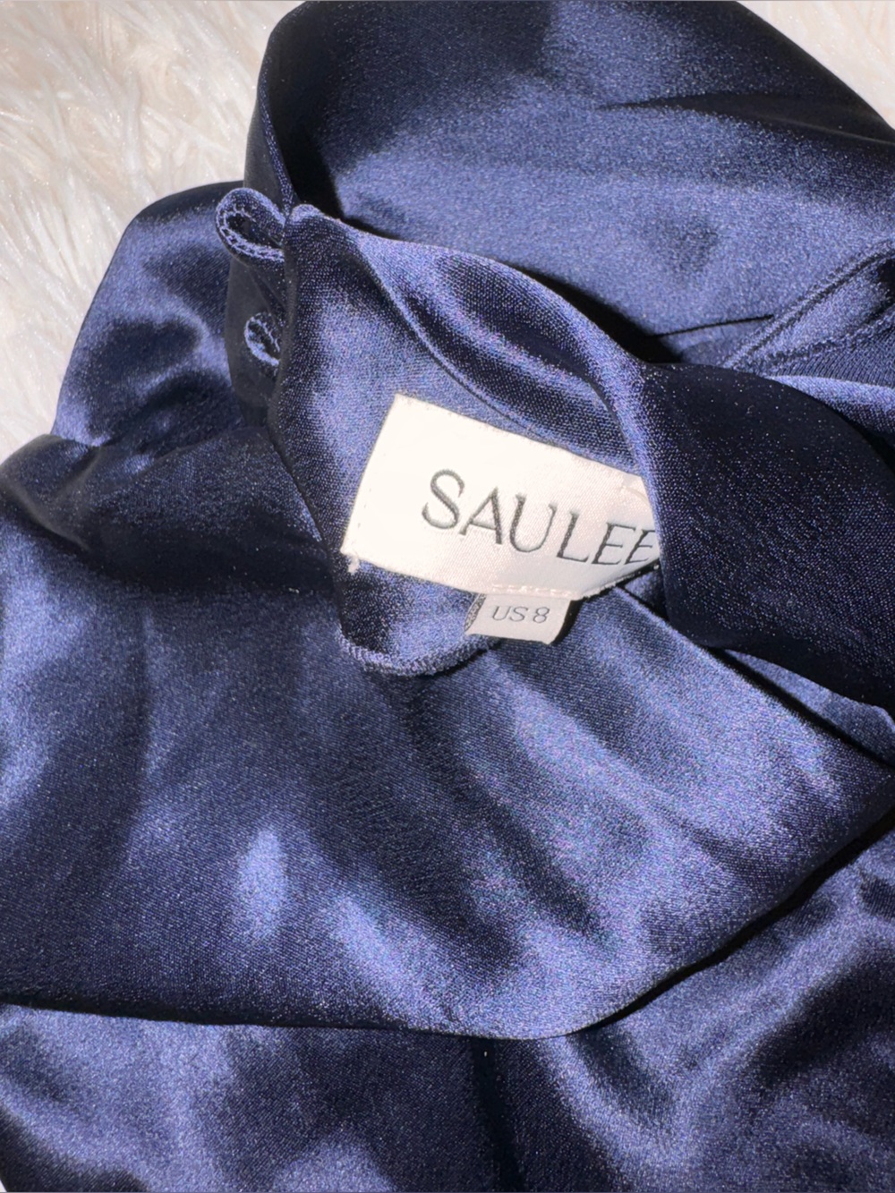 NEW anthropology SAU LEE Penelope High Neck Backless Satin Gown navy blue Sz 8 - Picture 8 of 12